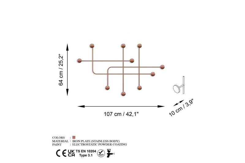 Metalkrog til Væg Australia Kobber - Kobber - Opbevaring - Tøjopbevaring - Knagerækker