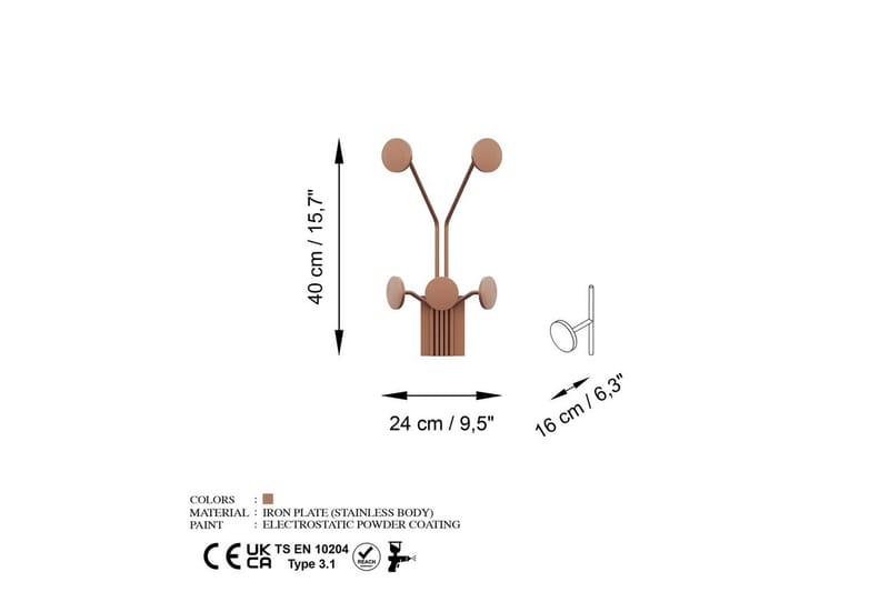 Metalkrog til Væg Clarrae Kobber - Kobber - Opbevaring - Tøjopbevaring - Knagerækker