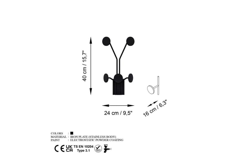 Metalkrog til Væg Clarrae Sort - Sort - Opbevaring - Tøjopbevaring - Knagerækker
