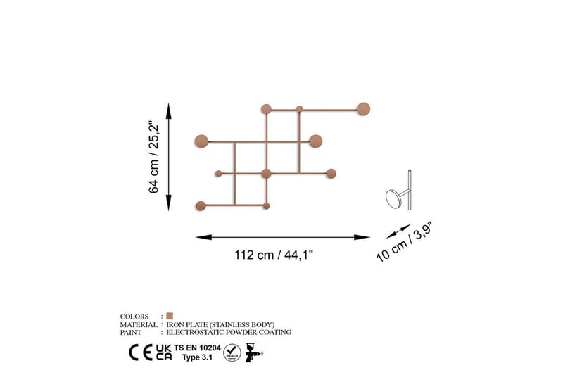 Metalkrog til Væg Colna Kobber - Kobber - Opbevaring - Tøjopbevaring - Knagerækker