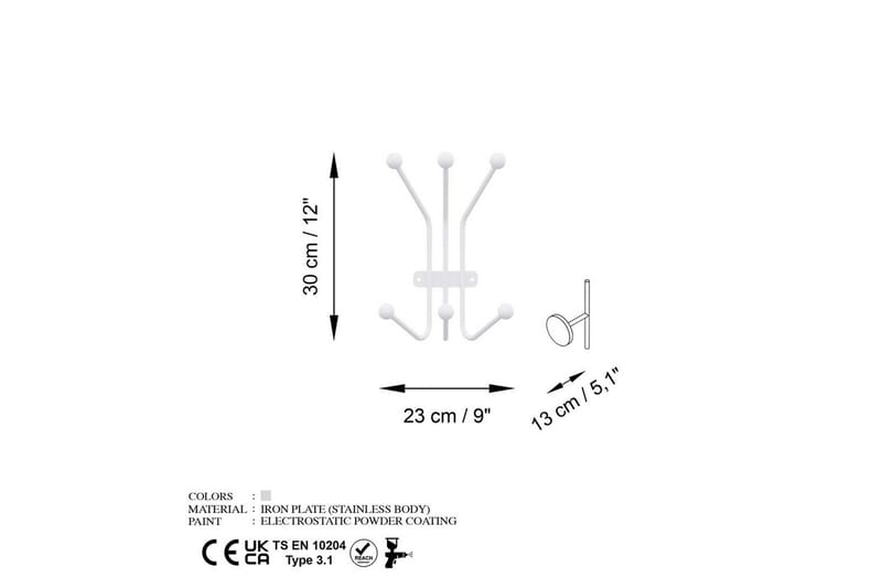 Metalkrog til Væg Narwanire Hvid - Hvid - Opbevaring - Tøjopbevaring - Knagerækker