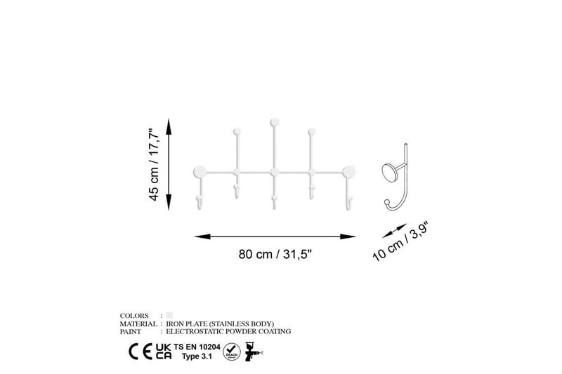 Metalkrog til Væg Ranjita Hvid - Hvid - Opbevaring - Tøjopbevaring - Knagerækker