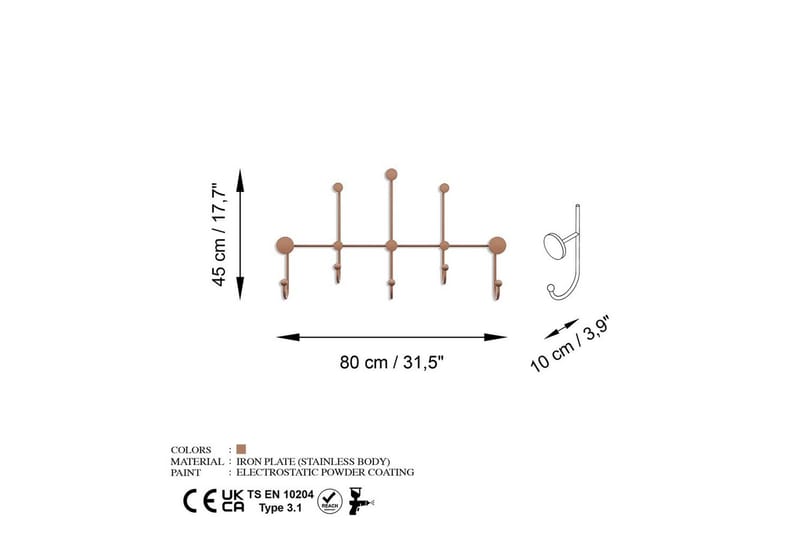 Metalkrog til Væg Ranjita Kobber - Kobber - Opbevaring - Tøjopbevaring - Knagerækker