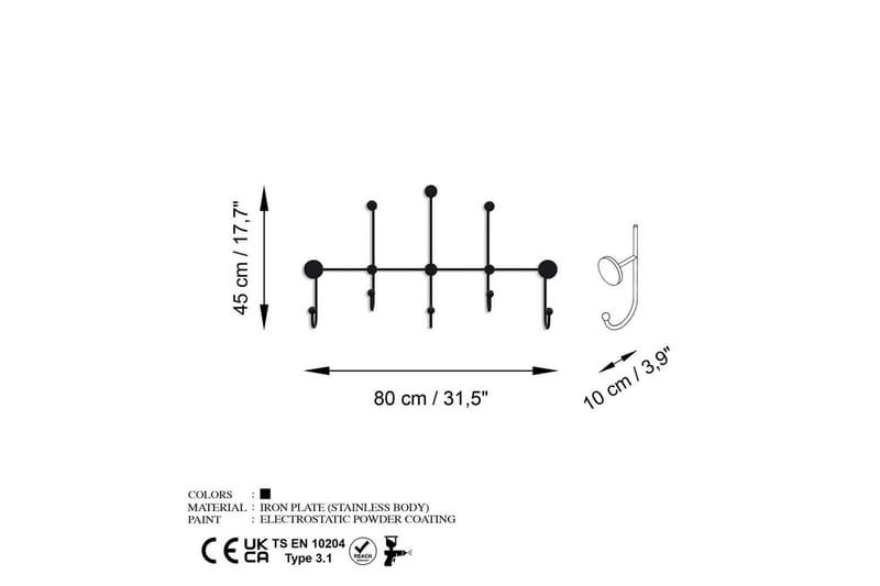 Metalkrog til Væg Ranjita Sort - Sort - Opbevaring - Tøjopbevaring - Knagerækker
