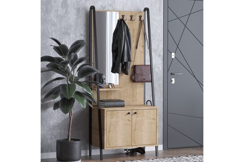 Naisi Stumtjener 74 cm - Oak/Sort - Opbevaring - Tøjopbevaring - Knagerækker - Jakkestativ
