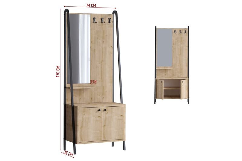 Naisi Stumtjener 74 cm - Oak/Sort - Opbevaring - Tøjopbevaring - Knagerækker - Jakkestativ