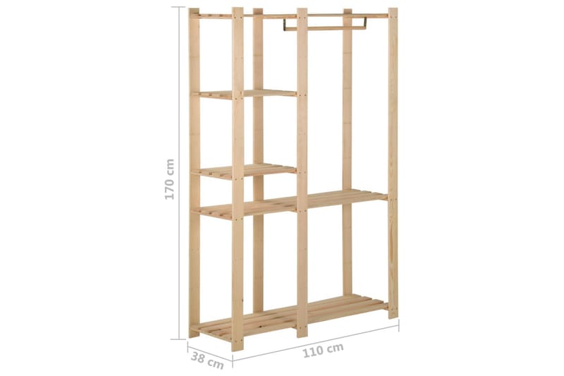 tøjstativ 100x38x170 cm massivt fyrretræ - Brun - Opbevaring - Tøjopbevaring - Knagerækker - Tøjstativ