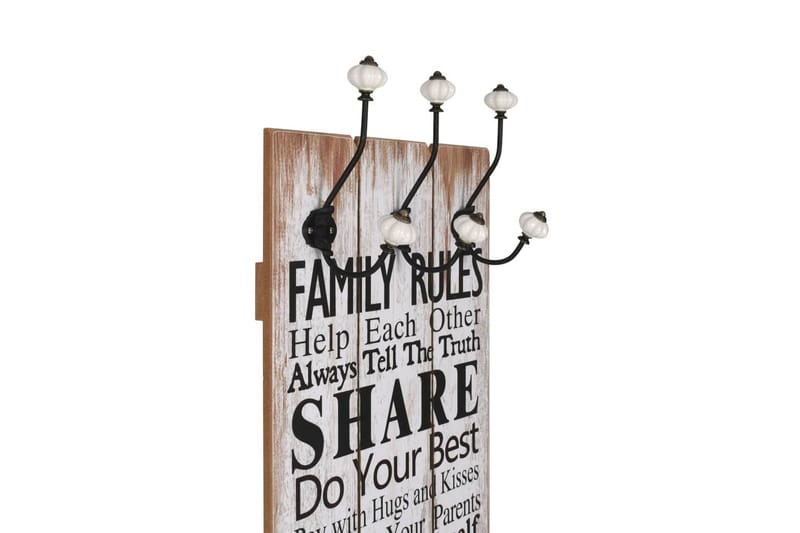 Vægmonteret Knagerække Med 6 Knager Family Rules 120 X 40 Cm - Flerfarvet - Opbevaring - Tøjopbevaring - Knagerækker - Knage