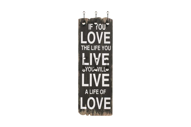 Vægmonteret Knagerække Med 6 Knager Love Life 120 X 40 Cm - Flerfarvet - Opbevaring - Tøjopbevaring - Knagerækker - Knage
