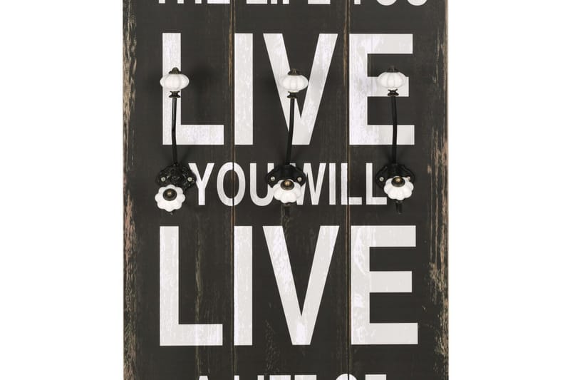 Vægmonteret Knagerække Med 6 Knager Love Life 120 X 40 Cm - Flerfarvet - Opbevaring - Tøjopbevaring - Knagerækker - Knage
