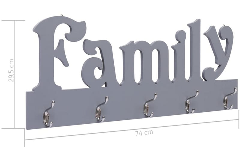 vægophængt knagerække FAMILY 74 x 29,5 cm grå - Knage - Knagerækker - Knager