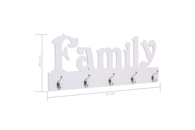 vægophængt knagerække FAMILY 74 x 29,5 cm - Opbevaring - Tøjopbevaring - Knagerækker - Knage