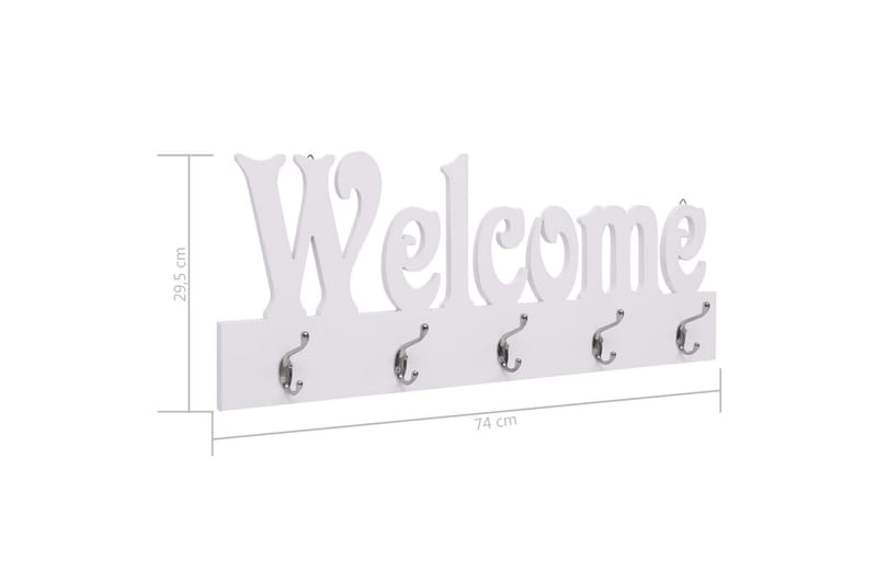 vægophængt knagerække WELCOME 74 x 29,5 cm hvid - Opbevaring - Tøjopbevaring - Knagerækker - Knage