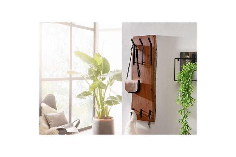 Vægreol Wohnling Massivt træ kant vægmonteret knagerække 35x100 cm industriel - Opbevaring - Tøjopbevaring - Knagerækker - Tøjstativ