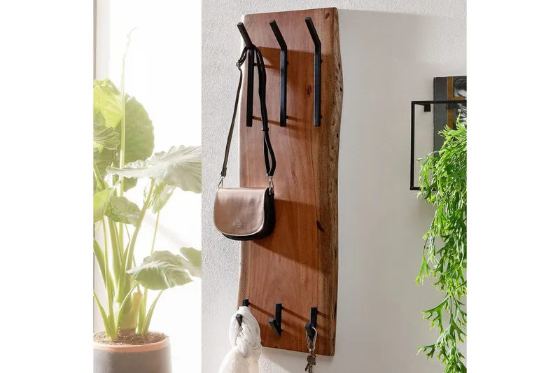 Vægreol Wohnling Massivt træ kant vægmonteret knagerække 35x100 cm industriel - Opbevaring - Tøjopbevaring - Knagerækker - Tøjstativ