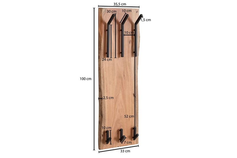 Vægreol Wohnling Massivt træ kant vægmonteret knagerække 35x100 cm industriel - Opbevaring - Tøjopbevaring - Knagerækker - Tøjstativ