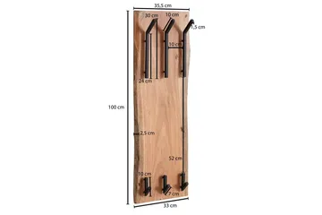 Vægreol Wohnling Massivt træ kant vægmonteret knagerække 35x100 cm industriel - Opbevaring - Tøjopbevaring - Knagerækker - Tøjstativ