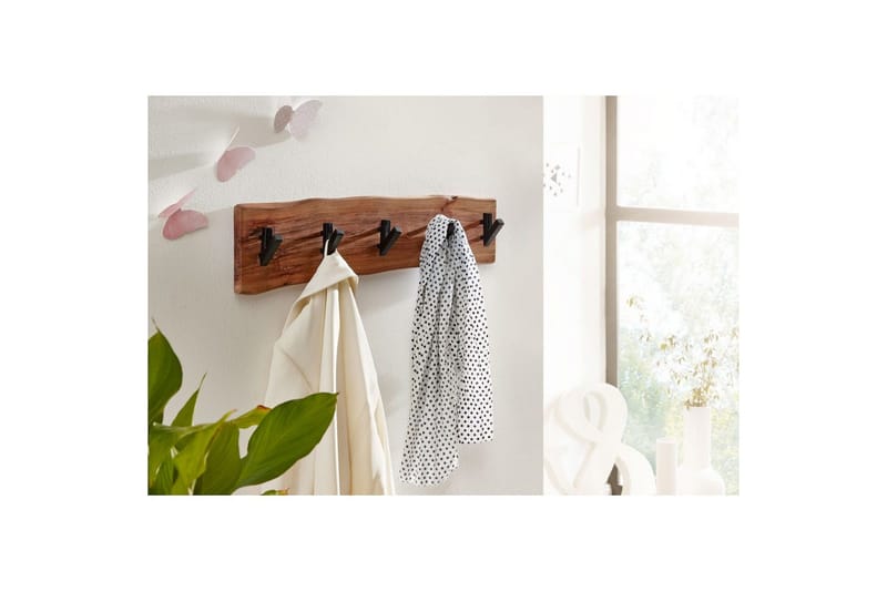 Vægreol Wohnling Vægmonteret knagerække i massivt træ med bølget kant 60 cm industriel - Opbevaring - Tøjopbevaring - Knagerækker - Tøjstativ