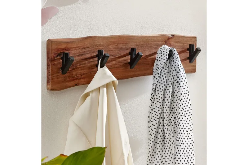 Vægreol Wohnling Vægmonteret knagerække i massivt træ med bølget kant 60 cm industriel - Opbevaring - Tøjopbevaring - Knagerækker - Tøjstativ