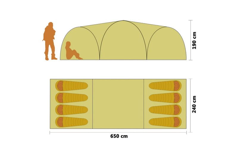 Campingtelt 8-Personers 650x240x190 cm Iglofacon Gul - Gul - Sport & fritid - Camping & vandring - Telt