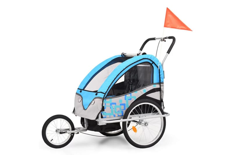 2-i-1 cykelanhænger- og klapvogn til børn blå og grå - Cykeltilbehør