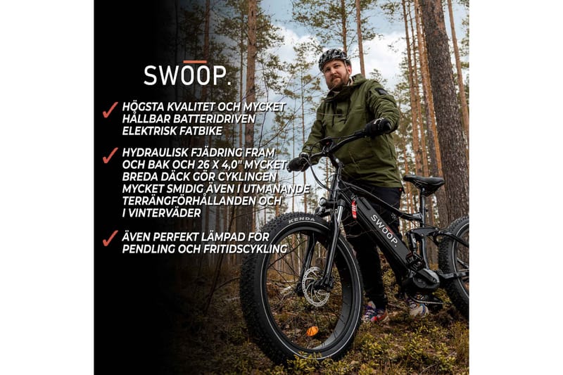 Swoop Fatbike Ranger Elcykel, 26 - Sort - Sport & fritid - Camping & vandring - Friluftsudstyr