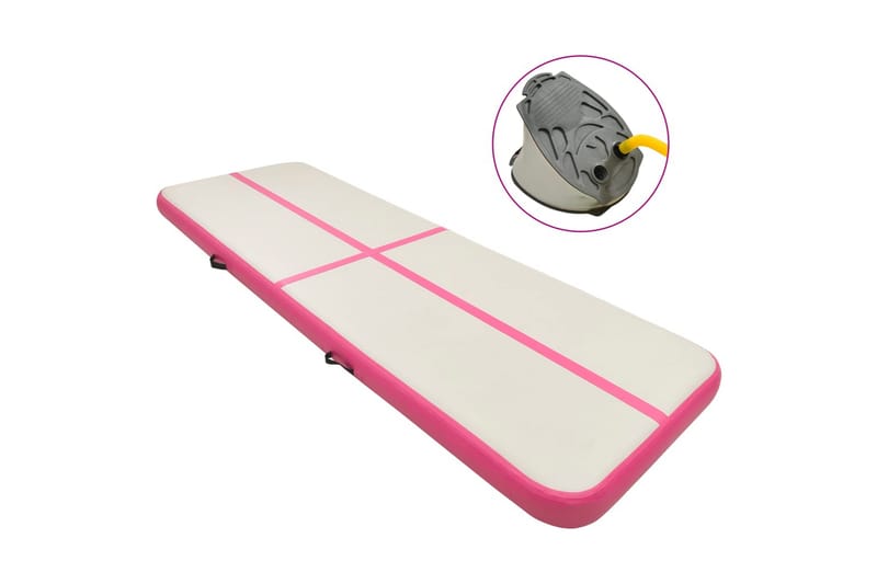 oppustelig gymnastikmåtte m. pumpe 400x100x15 cm PVC lyserød - Lyserød - Sport & fritid - Hjemmetræning - Træningsredskaber - Fitnessgulv & klikgulv