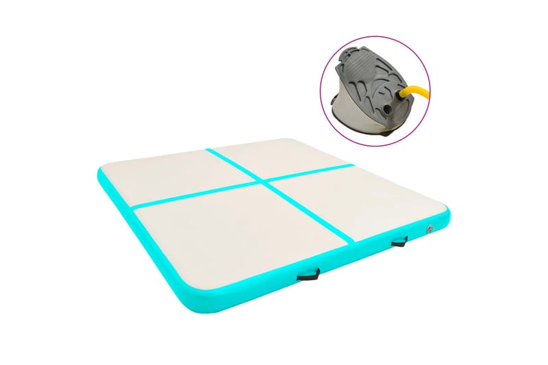 oppustelig gymnastikmåtte med pumpe 200x200x20 cm PVC grøn - Grøn - Sport & fritid - Hjemmetræning - Træningsredskaber - Fitnessgulv & klikgulv