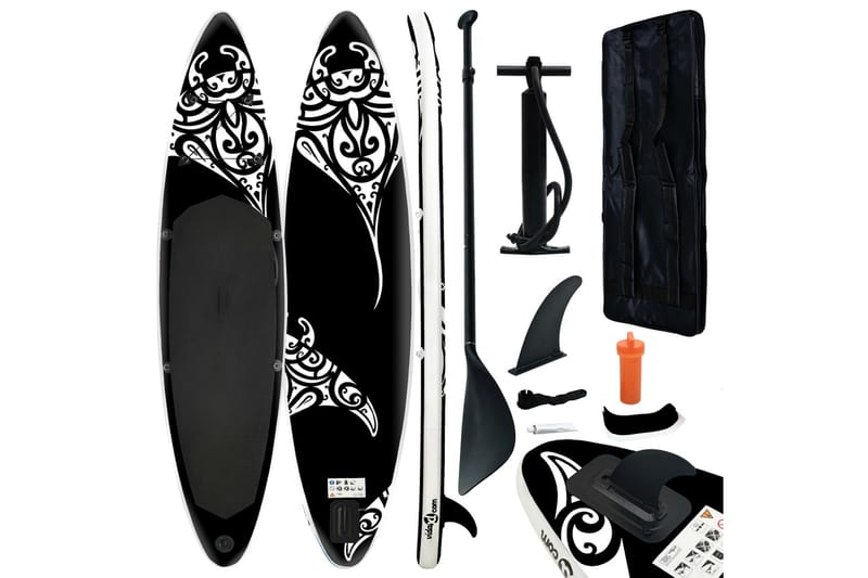 oppusteligt paddleboardsæt 366x76x15 cm sort - Sort - Fitnessgulv & klikgulv