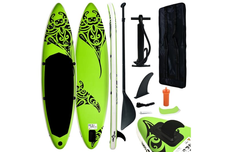 oppusteligt paddleboardsæt 366x76x15 cm grøn - Grøn - Sport & fritid - Hjemmetræning - Træningsredskaber - Fitnessgulv & klikgulv
