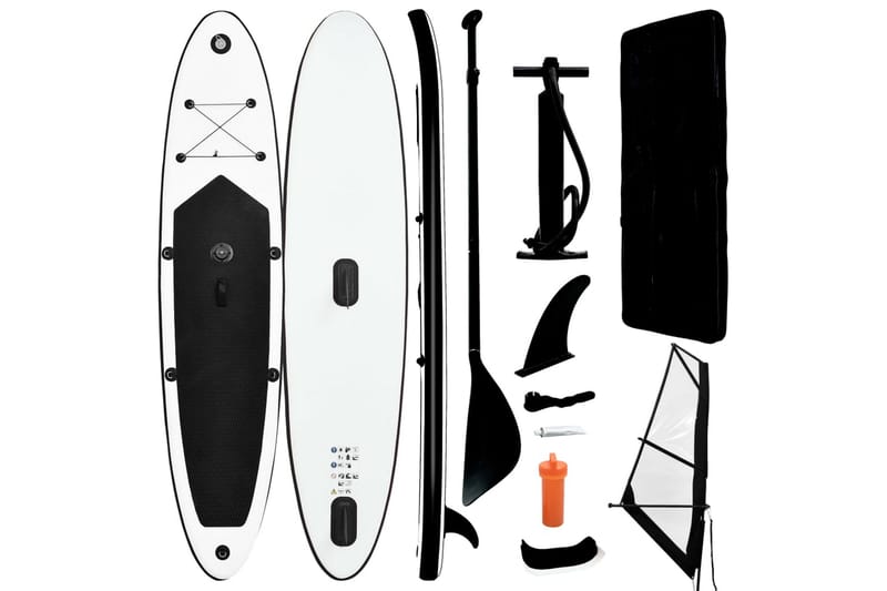 oppusteligt paddleboard med sejlsæt sort og hvid - Sort - Fitnessgulv & klikgulv