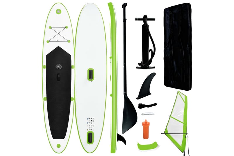 oppusteligt paddleboard med sejlsæt grøn og hvid - Grøn - Sport & fritid - Hjemmetræning - Træningsredskaber - Fitnessgulv & klikgulv