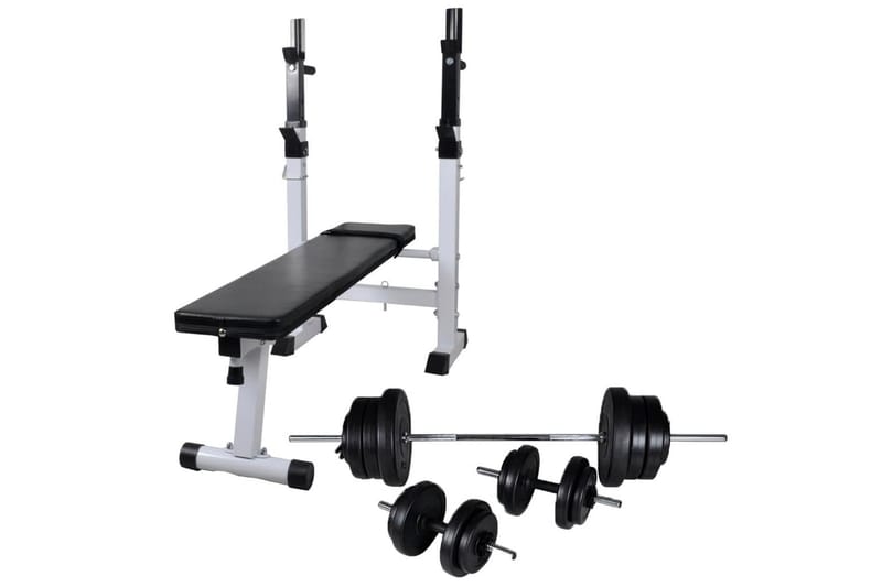 træningsbænk m vægtstativ, vægtstang- og håndvægtsæt 60,5kg - Træningsbænk & bænkpresbænk - Crossfit udstyr