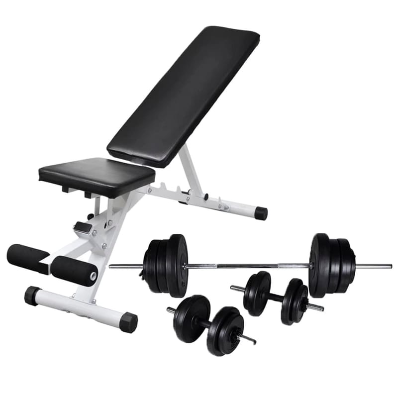 Træningsbænk Med Vægtstang- Og Håndvægtsæt 60,5 Kg - Sort - Crossfit udstyr - Træningsbænk & bænkpresbænk