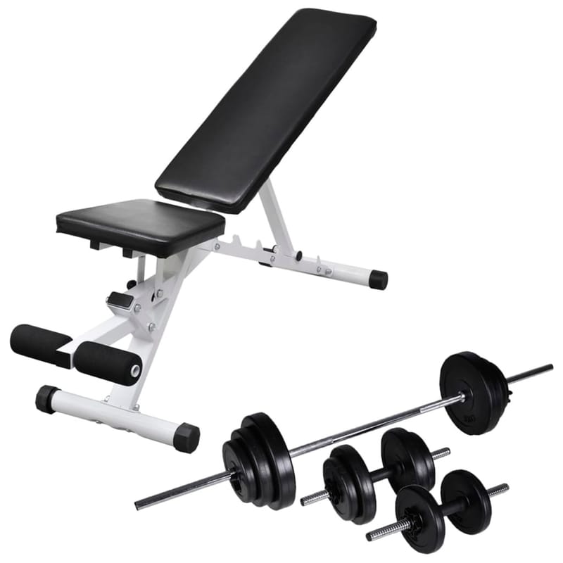 Træningsbænk Med Vægtstangs- Og Håndvægtssæt 30,5 Kg - Sort - Træningsbænk & bænkpresbænk - Crossfit udstyr