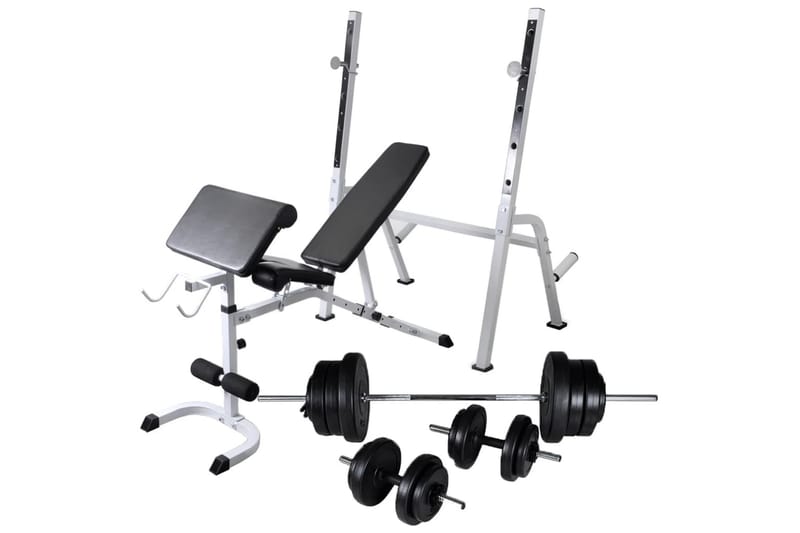 Træningsbænk Med Vægtstativ, Vægtstang- & Håndvægtsæt 60,5Kg - Sort - Crossfit udstyr - Træningsbænk & bænkpresbænk