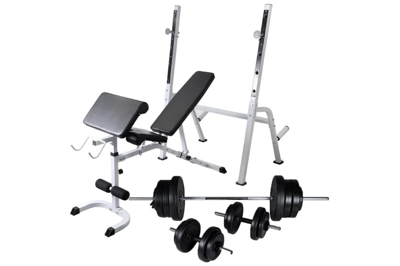 Træningsbænk Med Vægtstativ, Vægtstang- & Håndvægtsæt 60,5Kg - Sort - Sport & fritid - Hjemmetræning - Træningsredskaber - Træningsbænk & bænkpresbænk