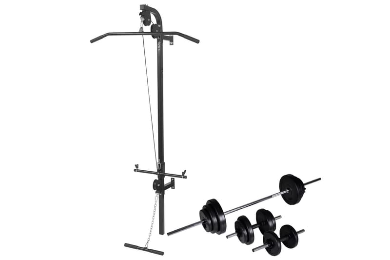 vægmonteret styrketårn med vægtstang- og håndvægtsæt 30,5kg - Crossfit udstyr - Power rack & power tower - Multi træningsmaskine