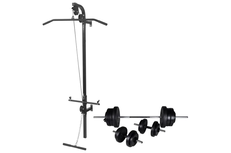 vægmonteret styrketårn med vægtstang- og håndvægtsæt 60,5kg - Crossfit udstyr - Power rack & power tower - Multi træningsmaskine