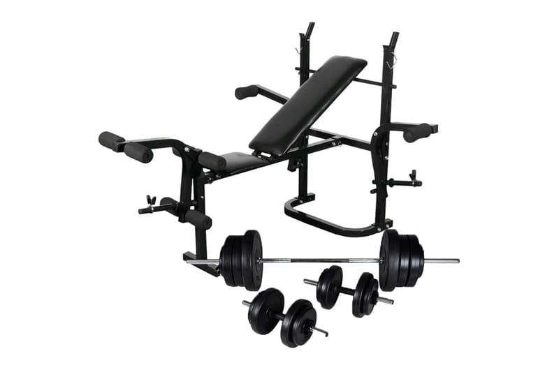 vægtbænk med vægtstativ, vægtstang- og håndvægtsæt 60,5 kg - Vægtstangsstativ - Multi træningsmaskine - Crossfit udstyr