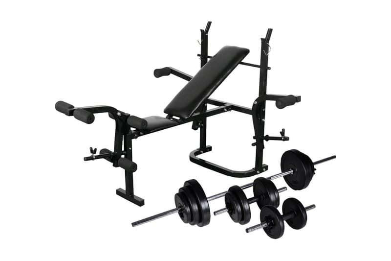 vægtbænk med vægtstativ, vægtstang- og håndvægtsæt 30,5 kg - Sport & fritid - Hjemmetræning - Vægte & vægtstænger