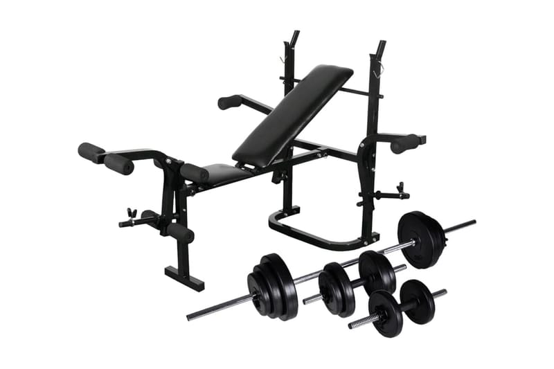 vægtbænk med vægtstativ, vægtstang- og håndvægtsæt 30,5 kg - Crossfit udstyr - Håndvægte & håndvægtstænger