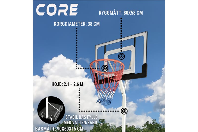 Core Basketballkurv til Ungdom 2,1-2,6 m - Sort/Orange - Sport & fritid - Leg & sport - Havespil