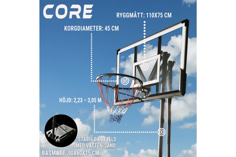 Core Basketballkurv Premium 2,3-3,05 m - Sort - Sport & fritid - Leg & sport - Havespil