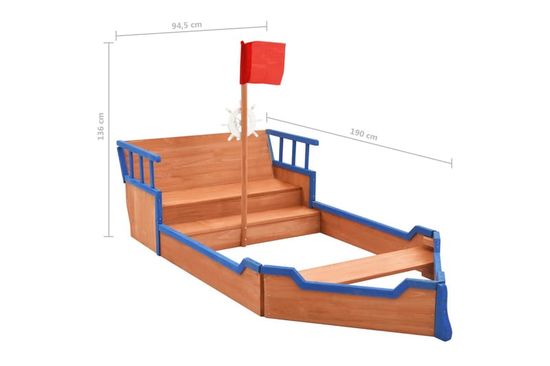 Sandkasse Piratskib 190x94,5x136 cm Fyrretræ - Sport & fritid - Leg & sport - Legeplads & legeredskaber