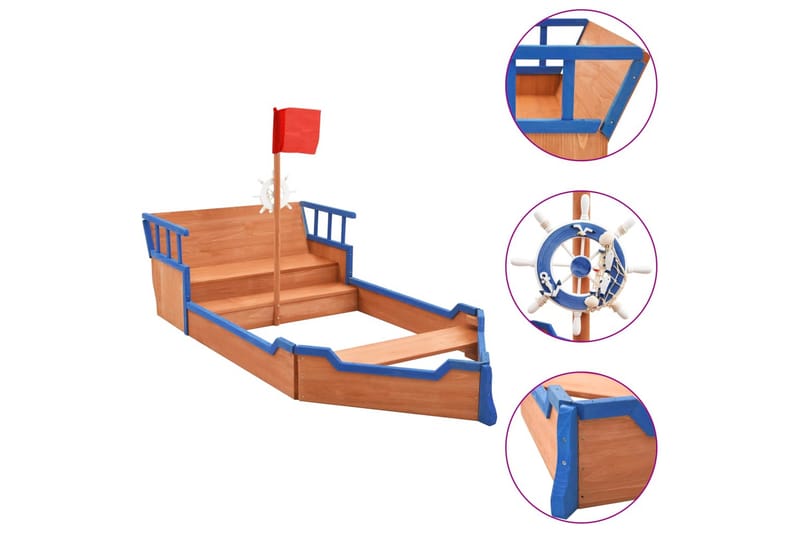 Sandkasse Piratskib 190x94,5x136 cm Fyrretræ - Sport & fritid - Leg & sport - Legeplads & legeredskaber