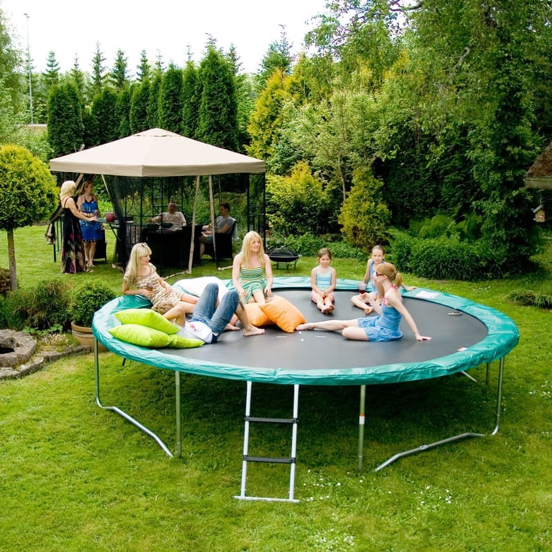 Trampolin HOME4YOU med grøn måtte 426 cm - grøn kantpude, sort måtte - Sport & fritid - Leg & sport - Legeredskaber & udendørsleg