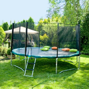 Trampolin HOME4YOU med grøn måtte 426 cm - grøn kantpude, sort måtte - Sport & fritid - Leg & sport - Legeredskaber & udendørsleg
