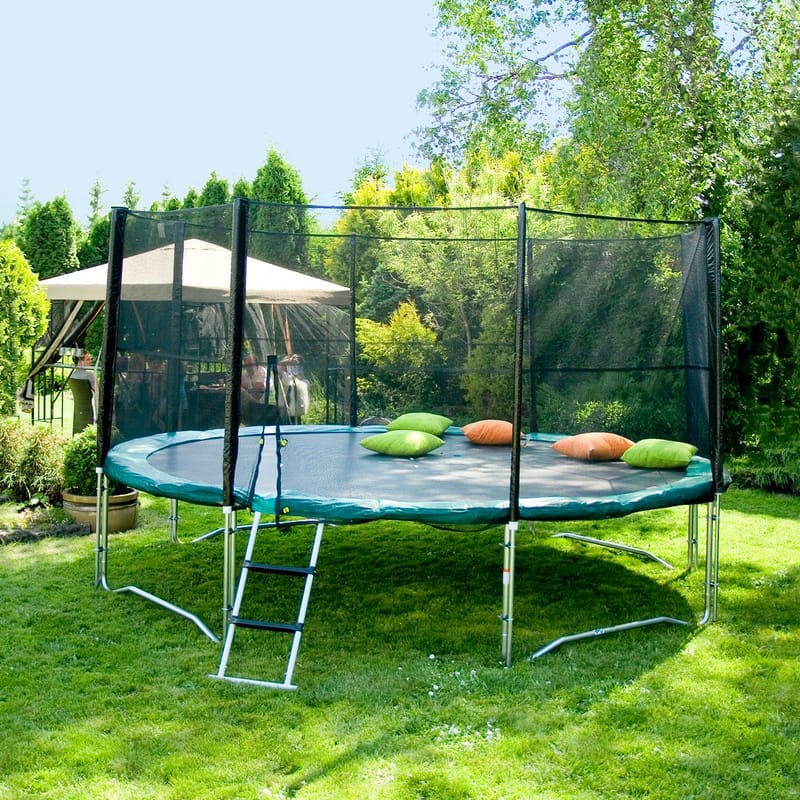 Trampolin HOME4YOU med grøn måtte 426 cm - grøn kantpude, sort måtte - Sport & fritid - Leg & sport - Legeredskaber & udendørsleg