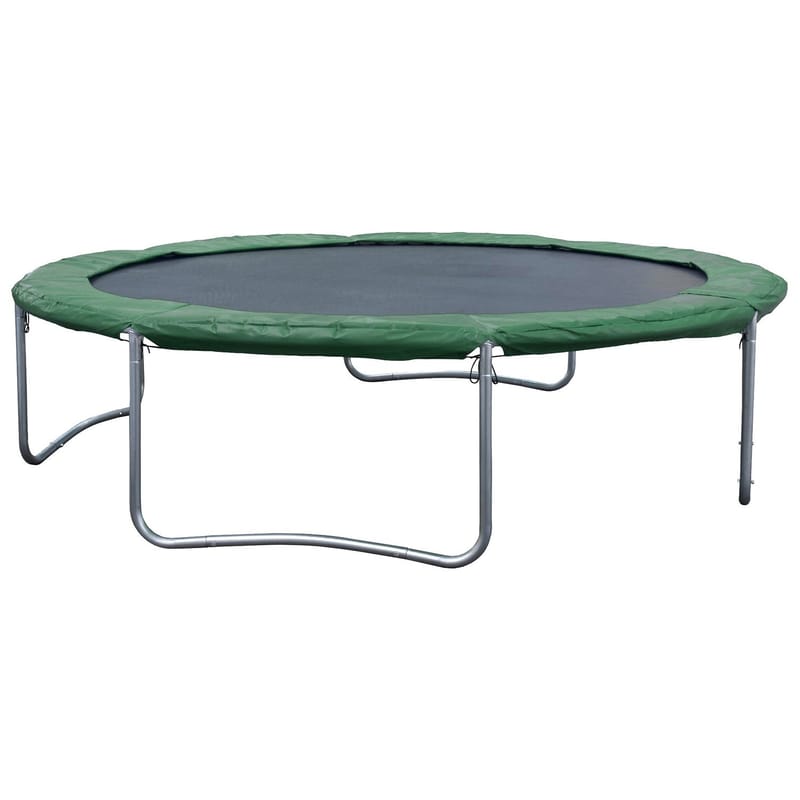 Trampolin HOME4YOU med grøn måtte 426 cm, grøn kantpude, sort måtte